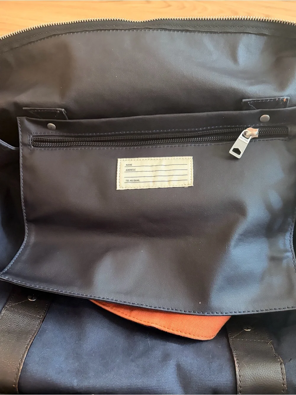 Jack Spade Navy Canvas Duffel with Orange Straps